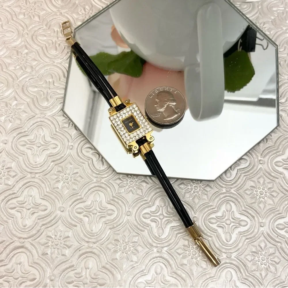 Vintage Unique Futura Pave Rhinestone Bezel West German 4 Jewel Dress Watch